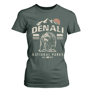 Denali National Park T Shirt For Women Alaska Mountain Mountain Camping Hiking Mountaineering TS10 Dark Forest Green Print Your Wear