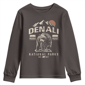 Denali National Park Youth Sweatshirt Alaska Mountain Mountain Camping Hiking Mountaineering TS10 Dark Chocolate Print Your Wear