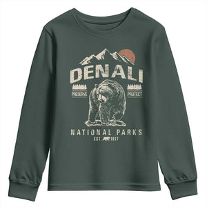 Denali National Park Youth Sweatshirt Alaska Mountain Mountain Camping Hiking Mountaineering TS10 Dark Forest Green Print Your Wear