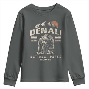 Denali National Park Youth Sweatshirt Alaska Mountain Mountain Camping Hiking Mountaineering TS10 Dark Heather Print Your Wear