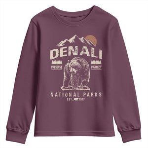 Denali National Park Youth Sweatshirt Alaska Mountain Mountain Camping Hiking Mountaineering TS10 Maroon Print Your Wear