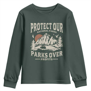 Protect Our National Parks Youth Sweatshirt Camping Hiking TS10 Dark Forest Green Print Your Wear