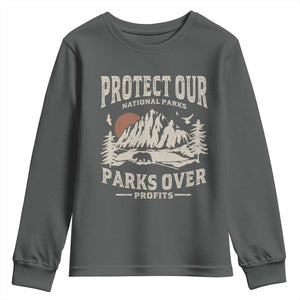 Protect Our National Parks Youth Sweatshirt Camping Hiking TS10 Dark Heather Print Your Wear