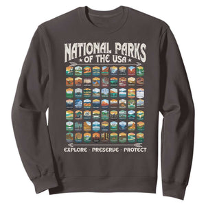 Protect Our National Parks Sweatshirt 63 Parks Over Profits Camping Hiking Sunrise Pine Tree TS10 Dark Chocolate Print Your Wear