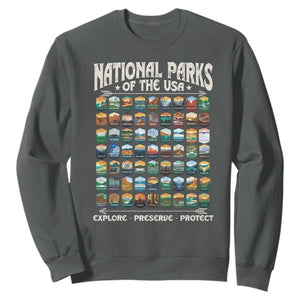Protect Our National Parks Sweatshirt 63 Parks Over Profits Camping Hiking Sunrise Pine Tree TS10 Dark Heather Print Your Wear