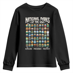 Protect Our National Parks Youth Sweatshirt 63 Parks Over Profits Camping Hiking Sunrise Pine Tree TS10 Black Print Your Wear