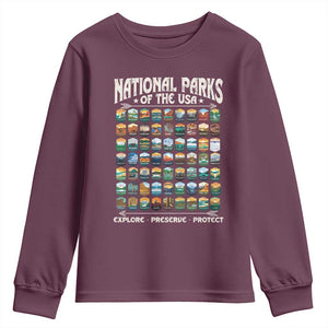 Protect Our National Parks Youth Sweatshirt 63 Parks Over Profits Camping Hiking Sunrise Pine Tree TS10 Maroon Print Your Wear