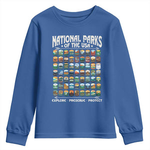 Protect Our National Parks Youth Sweatshirt 63 Parks Over Profits Camping Hiking Sunrise Pine Tree TS10 Royal Blue Print Your Wear