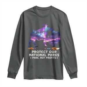 Protect Our National Parks Long Sleeve Shirt Bison Forest Starscape Aurora TS10 Dark Heather Print Your Wear