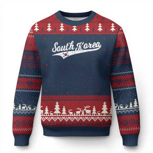 South Korea Ugly Christmas Sweater Retro Script Sport Korean Flag TS10 Navy Red Print Your Wear