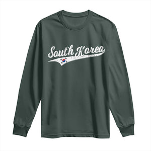 South Korea Long Sleeve Shirt Retro Script Sport Korean Flag TS10 Dark Forest Green Print Your Wear