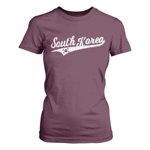 South Korea T Shirt For Women Retro Script Sport Korean Flag TS10 Maroon Print Your Wear