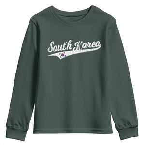 South Korea Youth Sweatshirt Retro Script Sport Korean Flag TS10 Dark Forest Green Print Your Wear