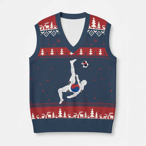 South Korea Soccer V-Neck Knit Sweater Vest Bicycle Kick Silhouette Korean Flag TS10 Navy Red Print Your Wear