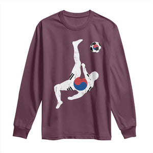 South Korea Soccer Long Sleeve Shirt Bicycle Kick Silhouette Korean Flag TS10 Maroon Print Your Wear