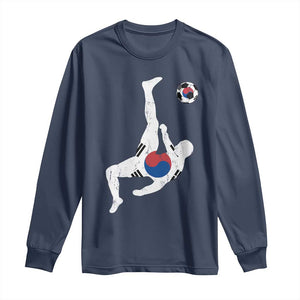 South Korea Soccer Long Sleeve Shirt Bicycle Kick Silhouette Korean Flag TS10 Navy Print Your Wear