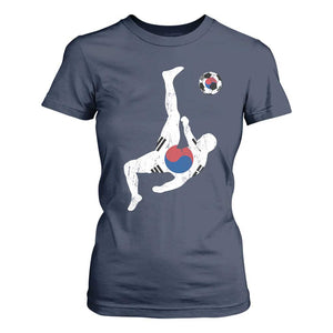 South Korea Soccer T Shirt For Women Bicycle Kick Silhouette Korean Flag TS10 Navy Print Your Wear