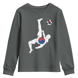 South Korea Soccer Youth Sweatshirt Bicycle Kick Silhouette Korean Flag TS10 Dark Heather Print Your Wear