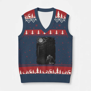 Rake Creepypasta V-Neck Knit Sweater Vest Cryptid Series Cryptozoology Gift Creepy Horror Halloween TS10 Navy Red Print Your Wear