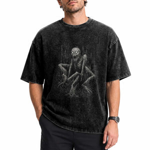 Creepy Rake Washed Cotton T-Shirt Creepypasta Cryptid Series Alt Goth Grunge Horror Aesthetic