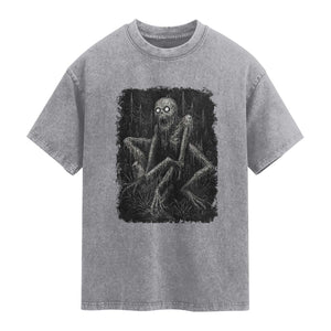 Creepy Rake Washed Cotton T-Shirt Creepypasta Cryptid Series Alt Goth Grunge Horror Aesthetic