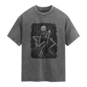 Creepy Rake Washed Cotton T-Shirt Creepypasta Cryptid Series Alt Goth Grunge Horror Aesthetic