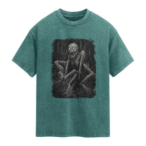 Creepy Rake Washed Cotton T-Shirt Creepypasta Cryptid Series Alt Goth Grunge Horror Aesthetic