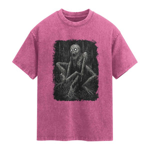 Creepy Rake Washed Cotton T-Shirt Creepypasta Cryptid Series Alt Goth Grunge Horror Aesthetic