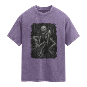 Creepy Rake Washed Cotton T-Shirt Creepypasta Cryptid Series Alt Goth Grunge Horror Aesthetic