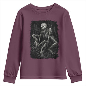Creepy Rake Youth Sweatshirt Creepypasta Cryptid Series Alt Goth Grunge Horror Aesthetic TS10 Maroon Print Your Wear