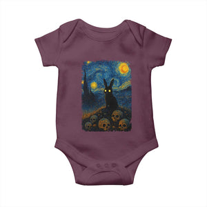 Creepy Cute Bunny Rabbits Baby Onesie Alt Goth Grunge Dark Horror Starry Night Van Gogh Aesthetic TS10 Maroon Print Your Wear