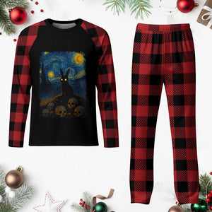 Creepy Cute Bunny Rabbits Plaid Pajama Set Alt Goth Grunge Dark Horror Starry Night Van Gogh Aesthetic TS10 Buffalo Plaid Print Your Wear