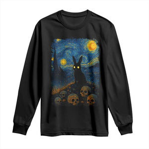 Creepy Cute Bunny Rabbits Long Sleeve Shirt Alt Goth Grunge Dark Horror Starry Night Van Gogh Aesthetic TS10 Black Print Your Wear