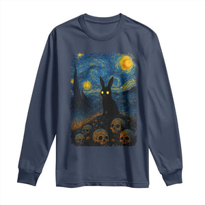 Creepy Cute Bunny Rabbits Long Sleeve Shirt Alt Goth Grunge Dark Horror Starry Night Van Gogh Aesthetic TS10 Navy Print Your Wear
