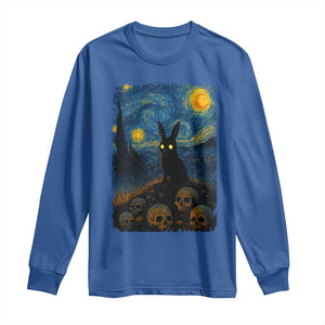 Creepy Cute Bunny Rabbits Long Sleeve Shirt Alt Goth Grunge Dark Horror Starry Night Van Gogh Aesthetic TS10 Royal Blue Print Your Wear