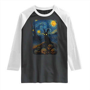 Creepy Cute Bunny Rabbits Raglan Shirt Alt Goth Grunge Dark Horror Starry Night Van Gogh Aesthetic TS10 Black White Print Your Wear