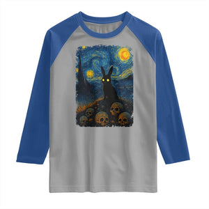 Creepy Cute Bunny Rabbits Raglan Shirt Alt Goth Grunge Dark Horror Starry Night Van Gogh Aesthetic TS10 Sport Gray Royal Print Your Wear