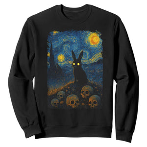 Creepy Cute Bunny Rabbits Sweatshirt Alt Goth Grunge Dark Horror Starry Night Van Gogh Aesthetic TS10 Black Print Your Wear