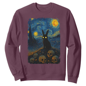 Creepy Cute Bunny Rabbits Sweatshirt Alt Goth Grunge Dark Horror Starry Night Van Gogh Aesthetic TS10 Maroon Print Your Wear