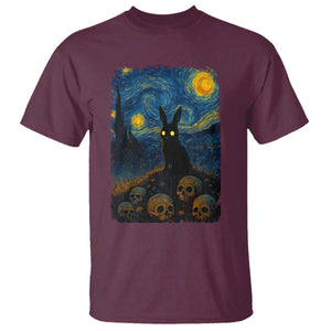 Creepy Cute Bunny Rabbits T Shirt Alt Goth Grunge Dark Horror Starry Night Van Gogh Aesthetic TS10 Maroon Print Your Wear