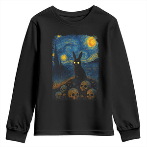 Creepy Cute Bunny Rabbits Youth Sweatshirt Alt Goth Grunge Dark Horror Starry Night Van Gogh Aesthetic TS10 Black Print Your Wear