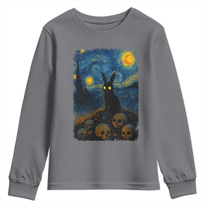 Creepy Cute Bunny Rabbits Youth Sweatshirt Alt Goth Grunge Dark Horror Starry Night Van Gogh Aesthetic TS10 Charcoal Print Your Wear
