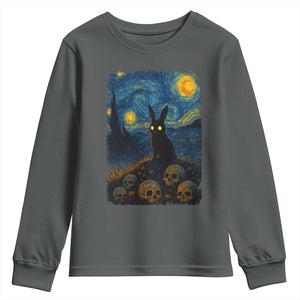 Creepy Cute Bunny Rabbits Youth Sweatshirt Alt Goth Grunge Dark Horror Starry Night Van Gogh Aesthetic TS10 Dark Heather Print Your Wear