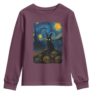 Creepy Cute Bunny Rabbits Youth Sweatshirt Alt Goth Grunge Dark Horror Starry Night Van Gogh Aesthetic TS10 Maroon Print Your Wear