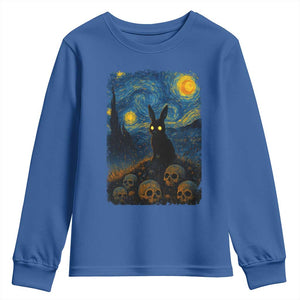 Creepy Cute Bunny Rabbits Youth Sweatshirt Alt Goth Grunge Dark Horror Starry Night Van Gogh Aesthetic TS10 Royal Blue Print Your Wear