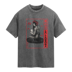 La Llorona Washed Cotton T-Shirt Folklore Japanese Spider Lily Soft Grunge Anime Aesthetic Flower