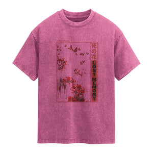 Japanese Spider Lily Washed Cotton T-Shirt Soft Grunge Anime Aesthetic Flower