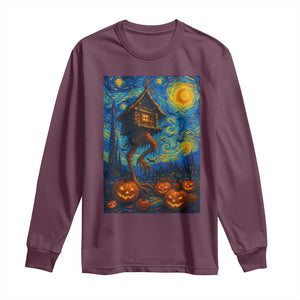 Baba Yaga House Long Sleeve Shirt Starry Night Van Gogh Slavic Folklore Russia Fairy Tale TS10 Maroon Print Your Wear