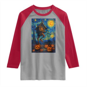 Baba Yaga House Raglan Shirt Starry Night Van Gogh Slavic Folklore Russia Fairy Tale TS10 Sport Gray Red Print Your Wear