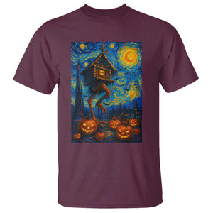 Baba Yaga House T Shirt Starry Night Van Gogh Slavic Folklore Russia Fairy Tale TS10 Maroon Print Your Wear